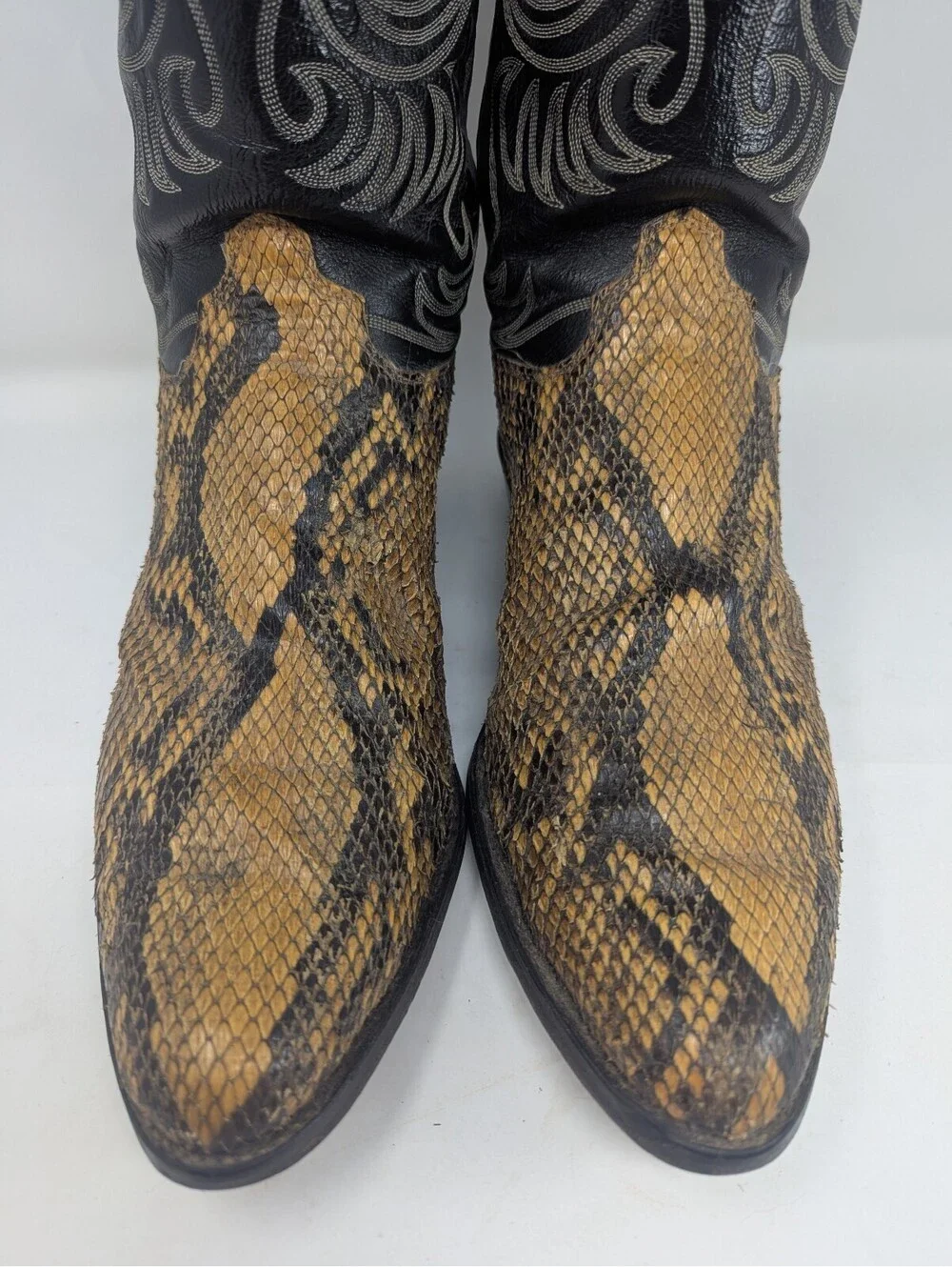 Olathe Snakeskin Python Cowboy Western Boots Mens 13 USA Black Gold Leather Show